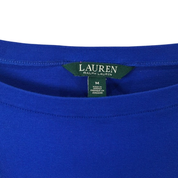 Lauren Ralph Lauren Women Blue Boat Neck 3/4 Sleeve Cuffed Casual Top Size M - Picture 3 of 5